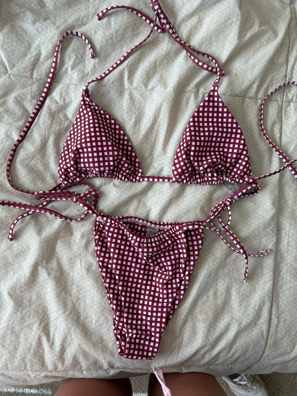 Burgundy gingham bikini set
